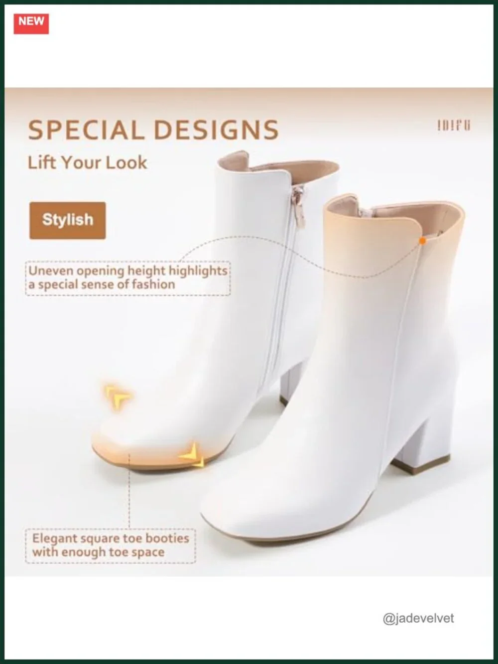 Square Toe Ankle Boots 3-Inch Block Heel Side Zipper